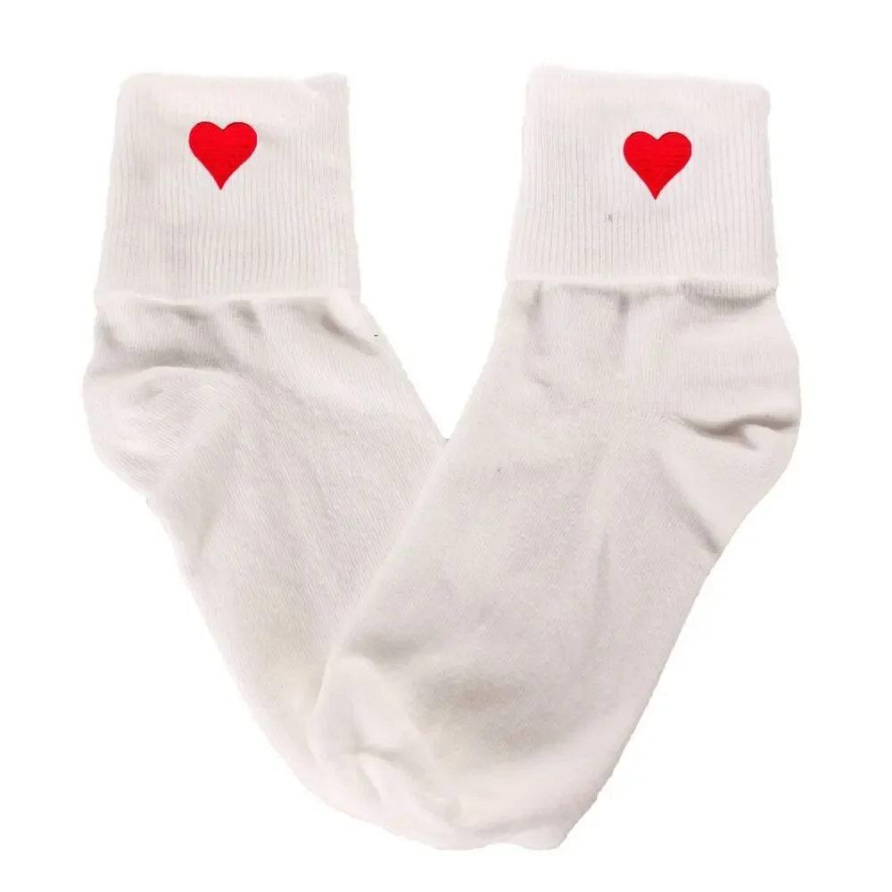 Red Heart Bobby Socks Womens 9-11 Novelty Socks w Embroidered Appliques -Hey Viv